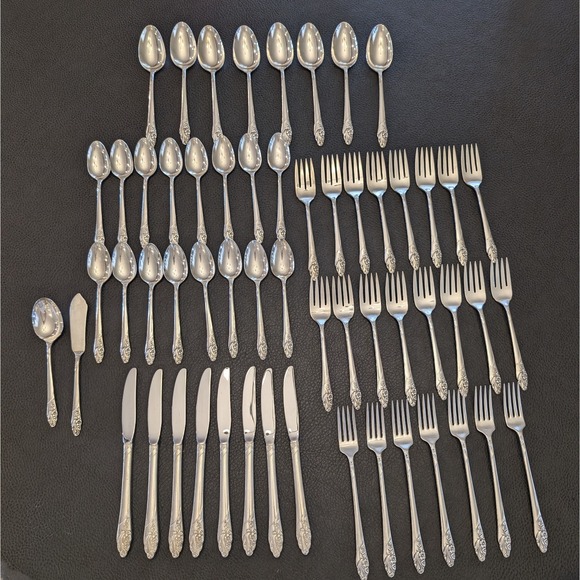 Set Of 57 Pieces Oneida Community Evening Star Silverplated Flatware Serving - Picture 1 of 13